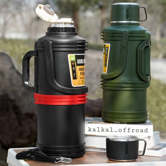 فلاسک استیل دوجداره 2500 سی‌سی جی‌کا | نگهداری آب گرم و سرد تا 24 ساعت