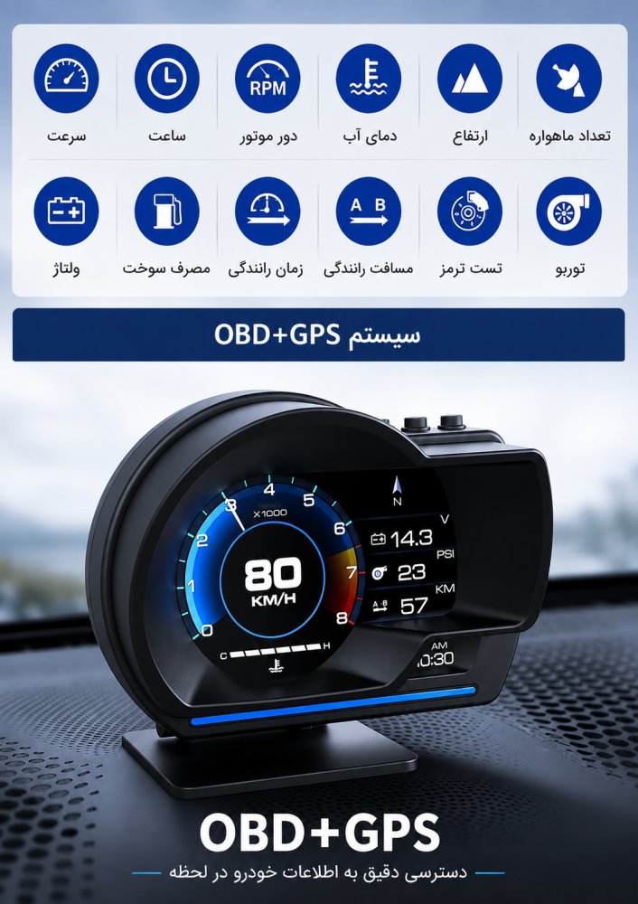 نمایشگر خودرو P6 OBD2 + GPS | دیاگ، کامپیوتر سفری و نمایش اطلاعات ECU نمایشگر خودرو P6 OBD2 + GPS | دیاگ، کامپیوتر سفری و نمایش اطلاعات ECU
